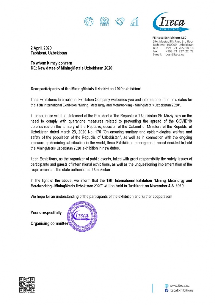 Announcement regarding new dates of «MiningMetals 2020»